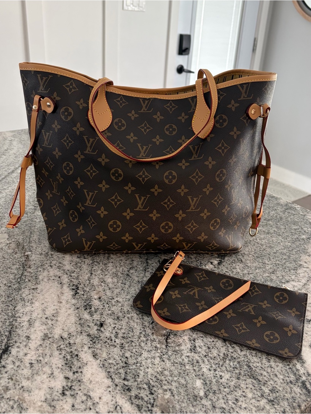 Monogram Canvas Tote with Detachable Pouch and dust bag